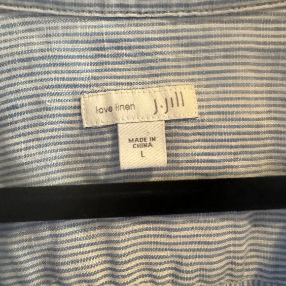 J. Jill Top Blue White Striped Collared Half Button Linen 3/4 Sleeve Sz L - Picture 4 of 9